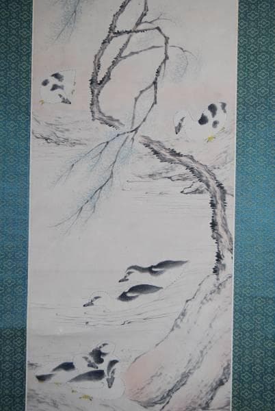 模写/高橋草坪/花鳥図/江戸後期/布袋屋掛軸HB-3