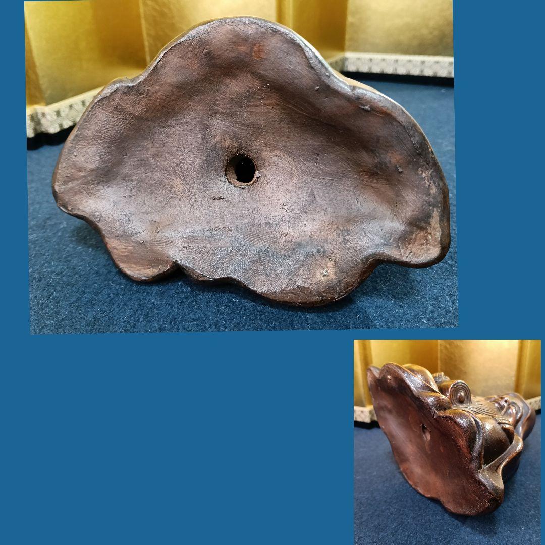 AO29 備前焼 寿老人 銘有 七福神 木製敷物 縁起物 座像