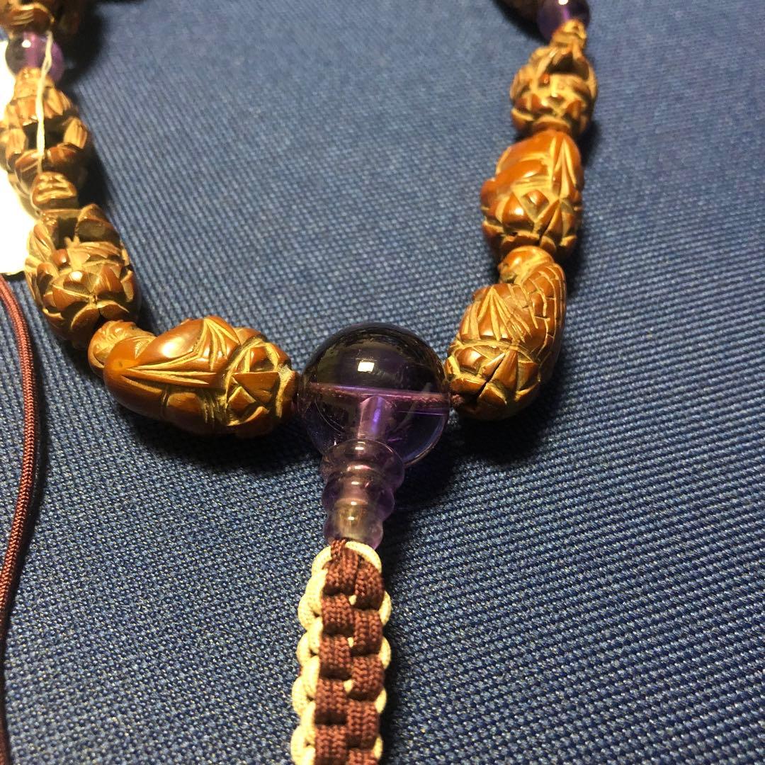 オリーブ　羅漢彫り　念珠