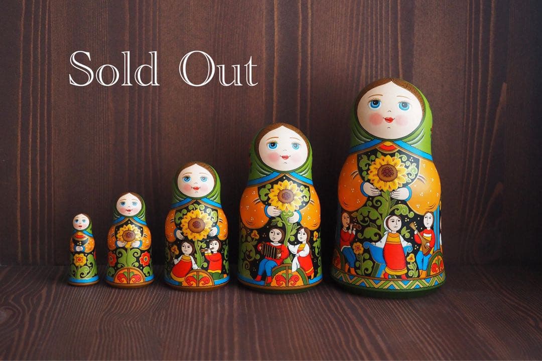 ロシア雑貨☆ヒマワリの飾り皿 直径25cmオリガ作 マトリョーシカ