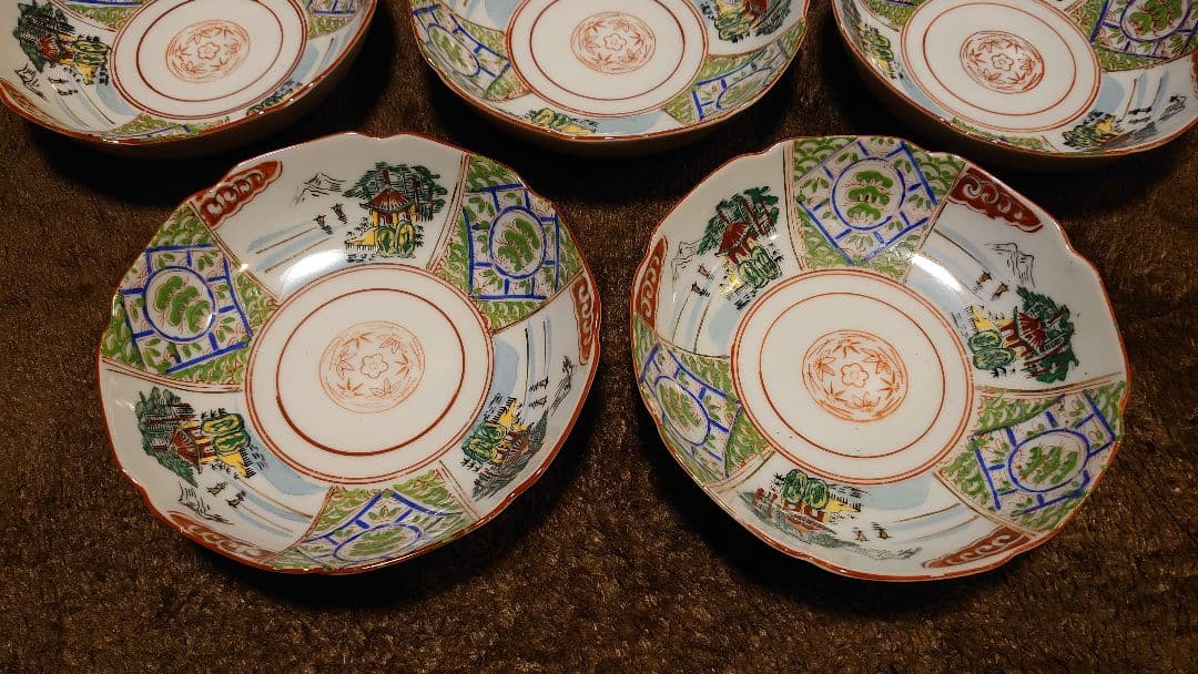 古伊万里　伊万里　なます皿　色絵　山水　５客