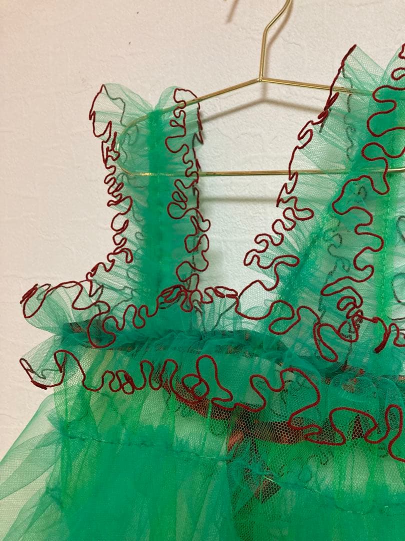 チュール　七五三　被布　グリーン　緑　女の子　レトロ　着物　エプロン