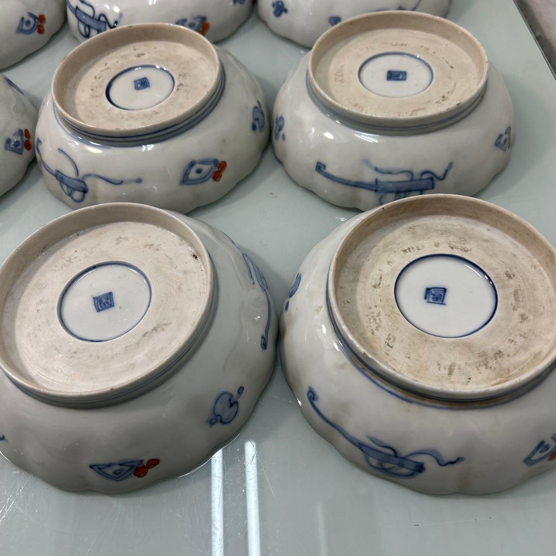 ☆古伊万里・金蘭手・金彩　　　　染付・窓絵花車・中鉢☆