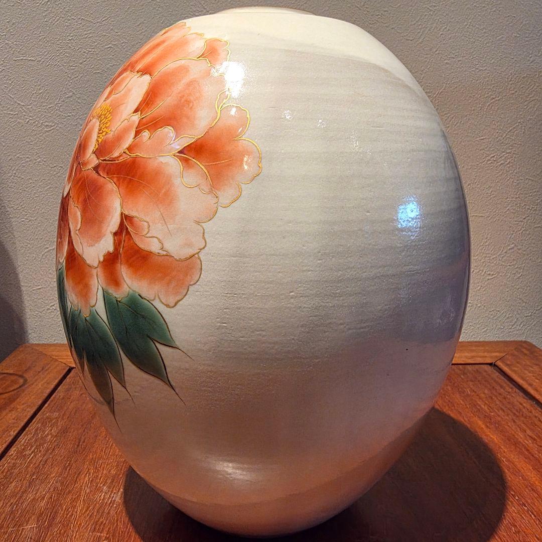 京焼 清水焼 陶あん 陶葊 牡丹 花瓶 高25cm 日本製 白掛牡丹 花器 花生