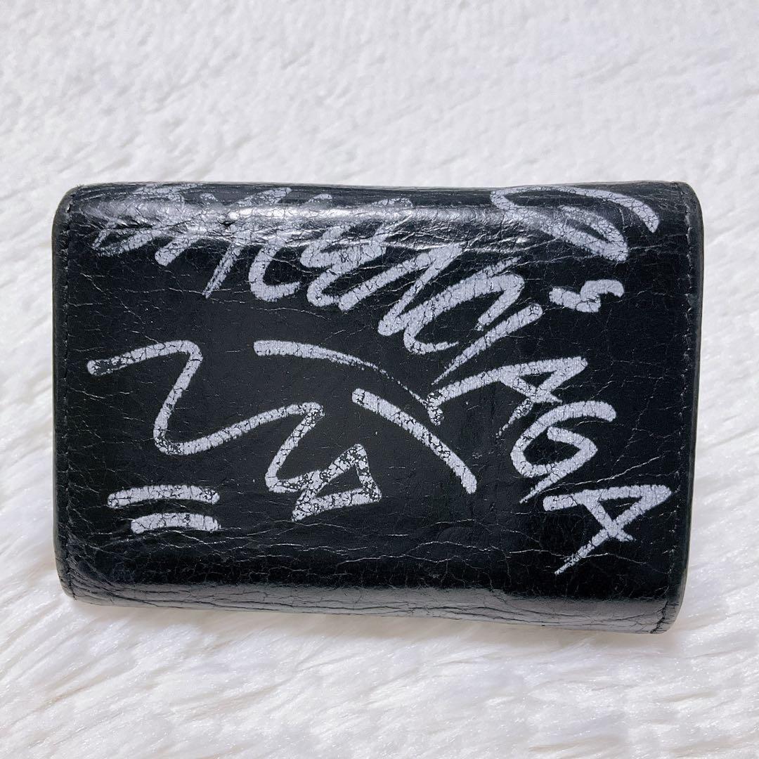 ⭐︎美品⭐︎バレンシアガ 三つ折り財布 ペーパー ミニウォレット グラフィティ 黒