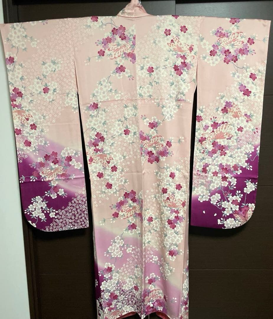 振袖　桜　蝶　ピンク　友禅　やまと誂え　リメイクにも