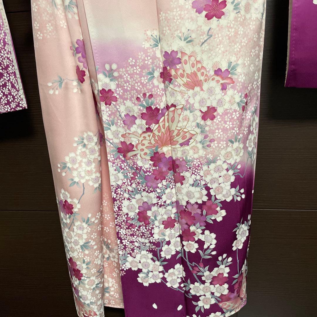 振袖　桜　蝶　ピンク　友禅　やまと誂え　リメイクにも