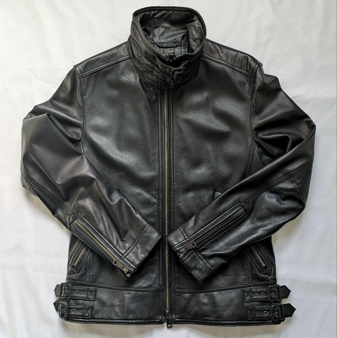 【美品】バーバリーブラックレーベル シングル ライダース ノバチェック 羊革 M