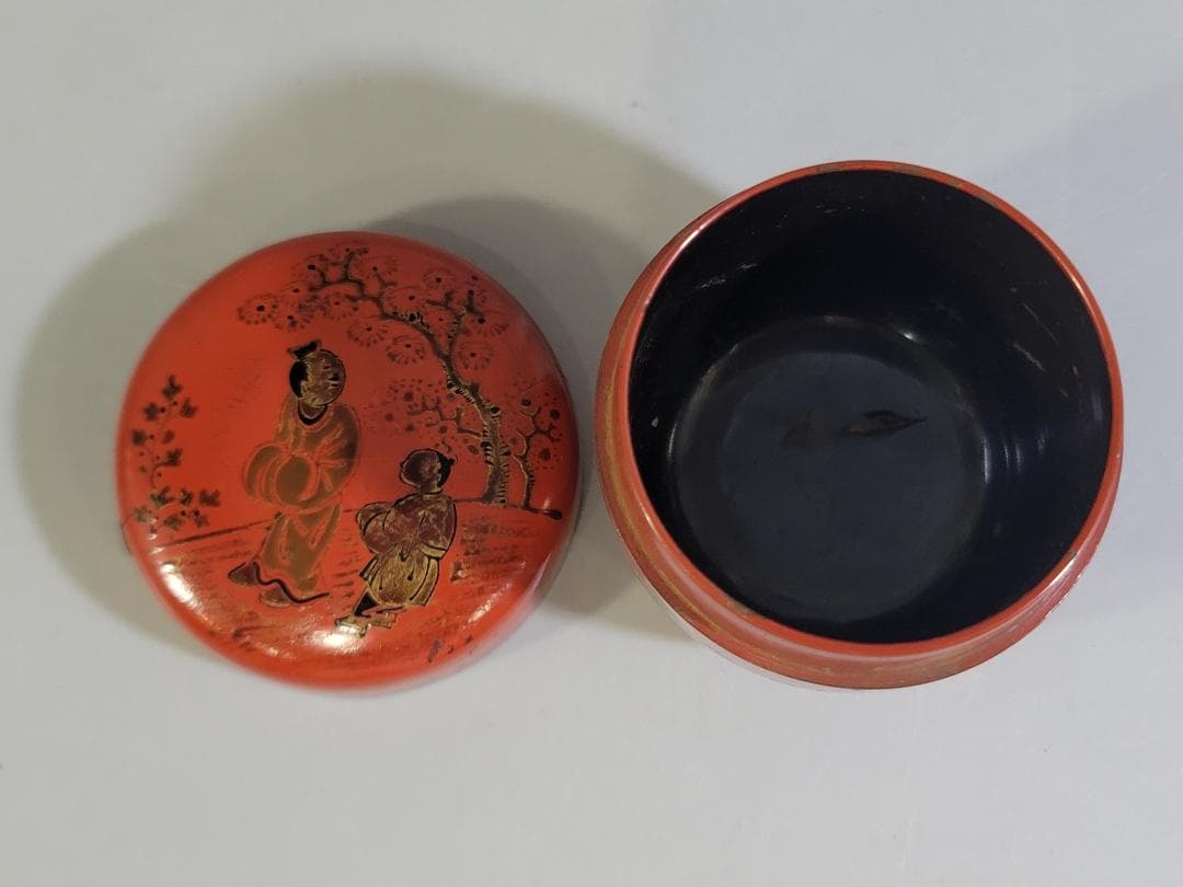 中国 朱塗 人物紋 時代棗 仕服 茶道具 DT612