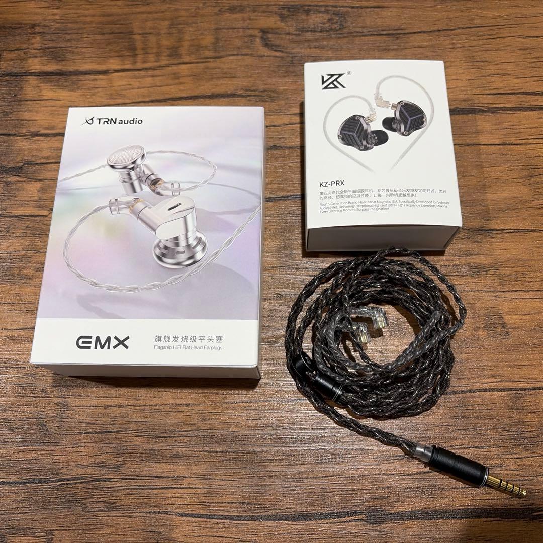 FPS用　初心者向け有線イヤホン、ケーブルセット【TRN EMX、KZ-PRX】