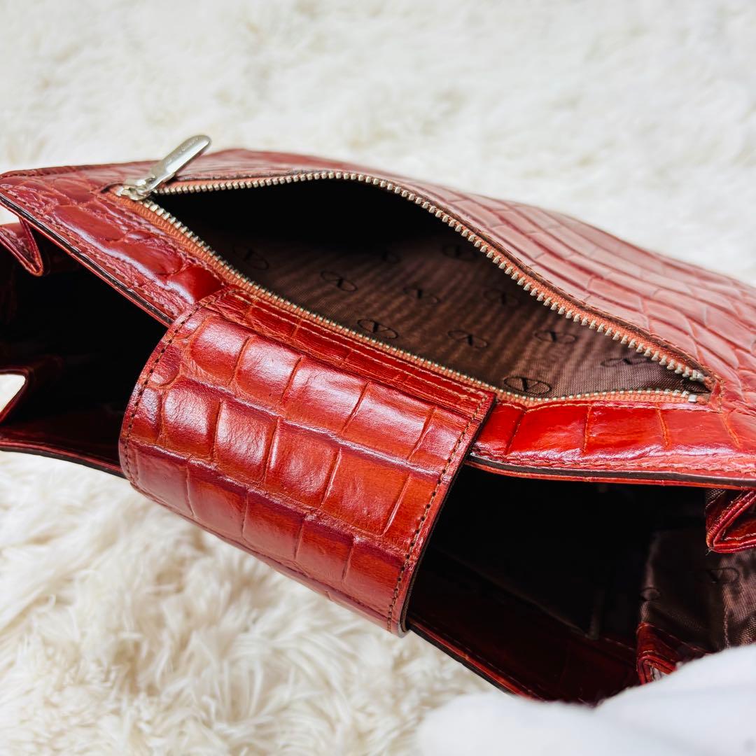 ガラバーニ　クロコダイル　ハンドバッグ　silverプレート　ブラウン　本革