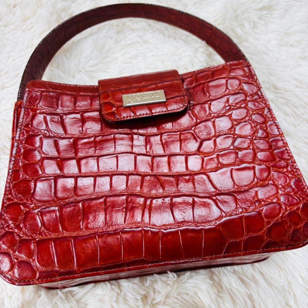 ガラバーニ　クロコダイル　ハンドバッグ　silverプレート　ブラウン　本革