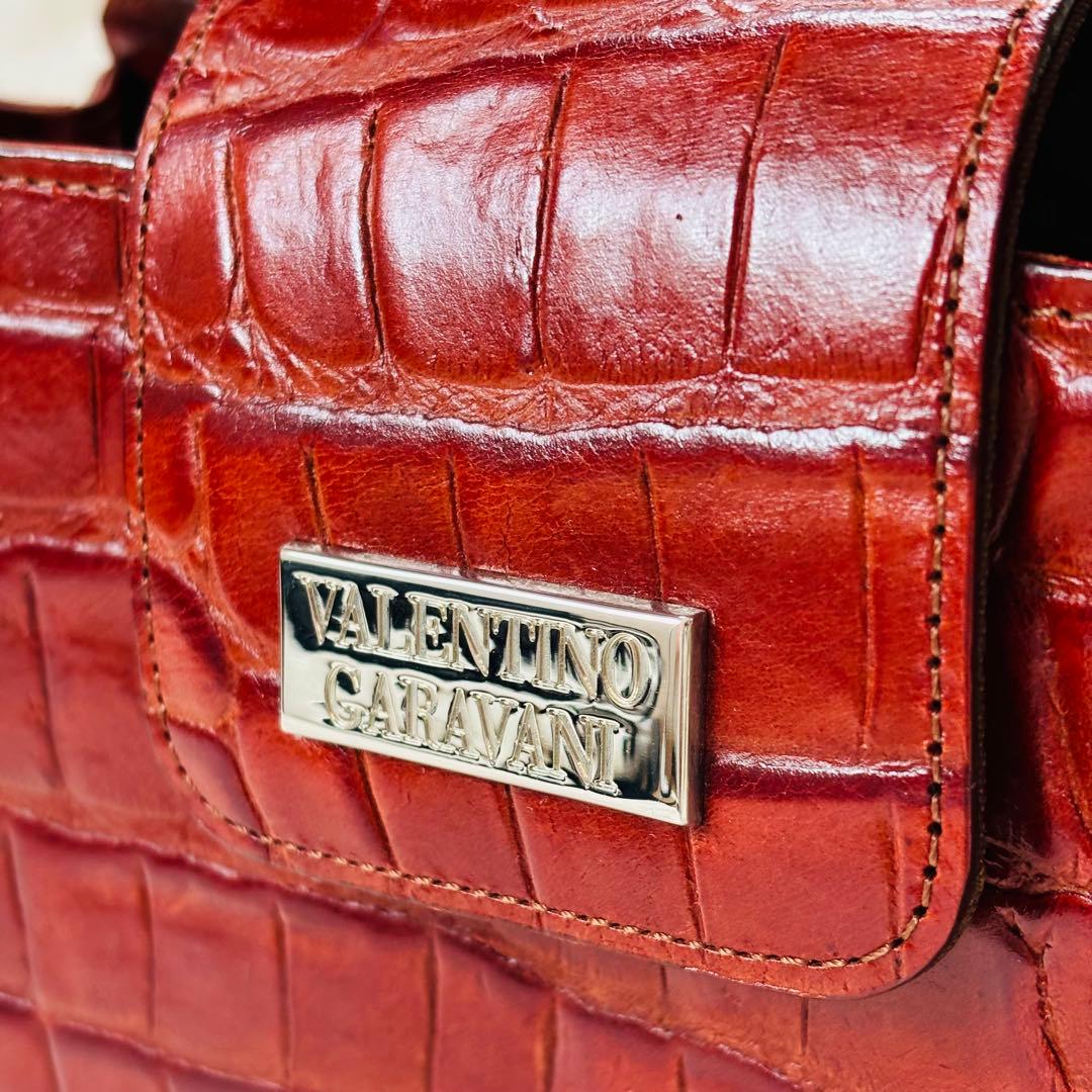 ガラバーニ　クロコダイル　ハンドバッグ　silverプレート　ブラウン　本革