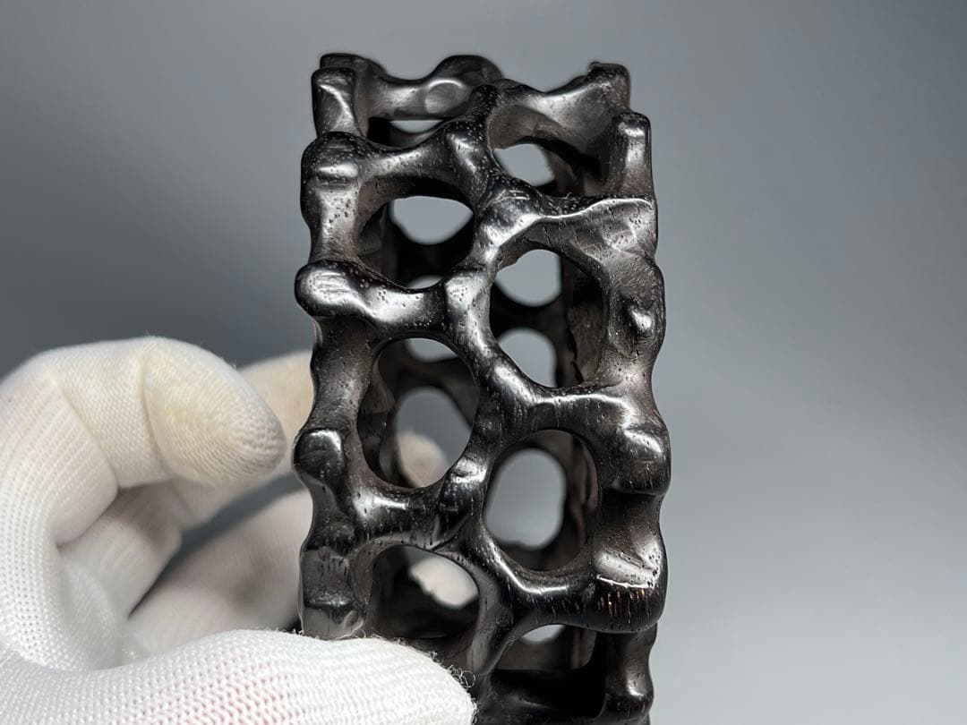 唐木　花台　透かし彫り　花瓶台　細工彫