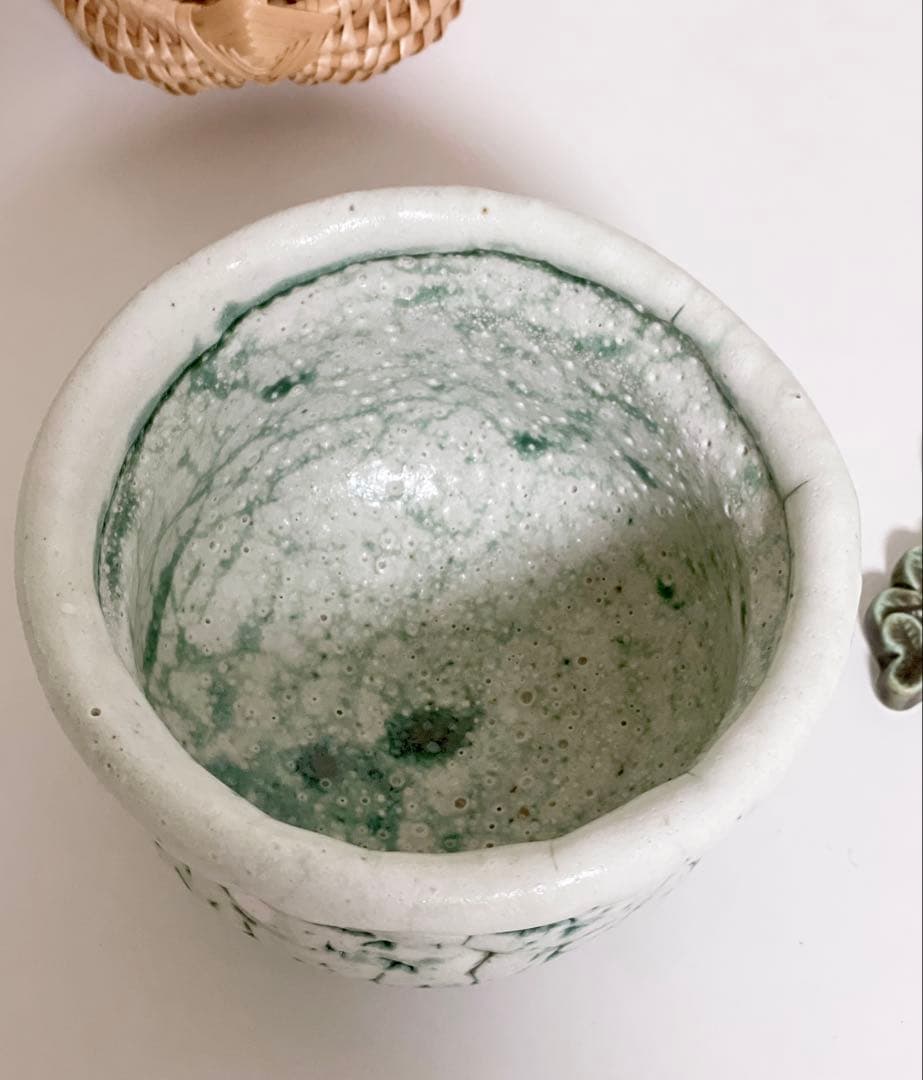 萩焼　山根清玩　鬼萩　緑　割高台　新品　光彩庵　抹茶碗　陶器