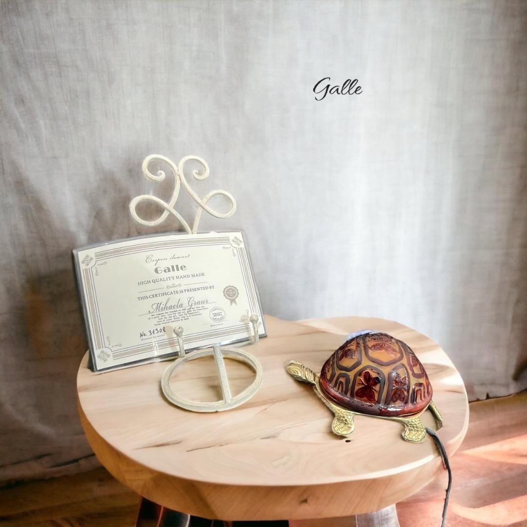 【証明書】エミールガレ　一灯ランプ 　亀紋　カメオ彫り　被せガラス　高さ10ｃｍ