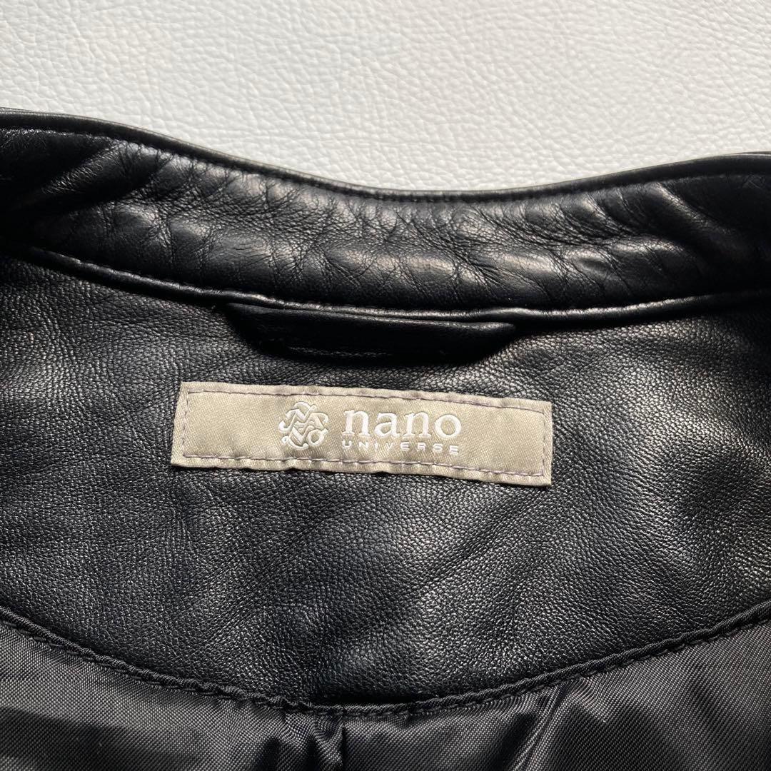 美品 ナノユニバース シングルライダースジャケット L 羊革 ブラック 黒