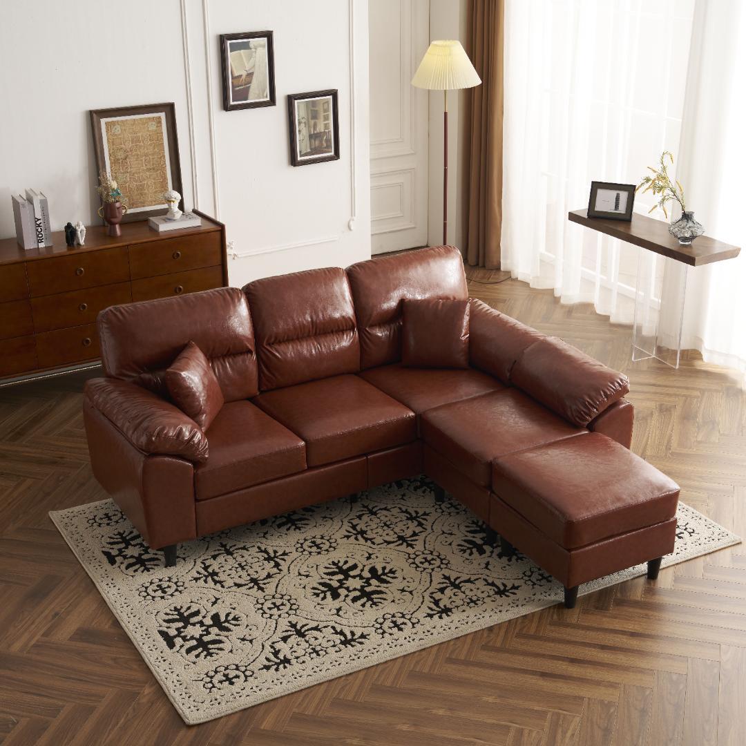 PU ソファ ソファーセット 5人掛け 2-5人掛け L字 クッション付 肘付き