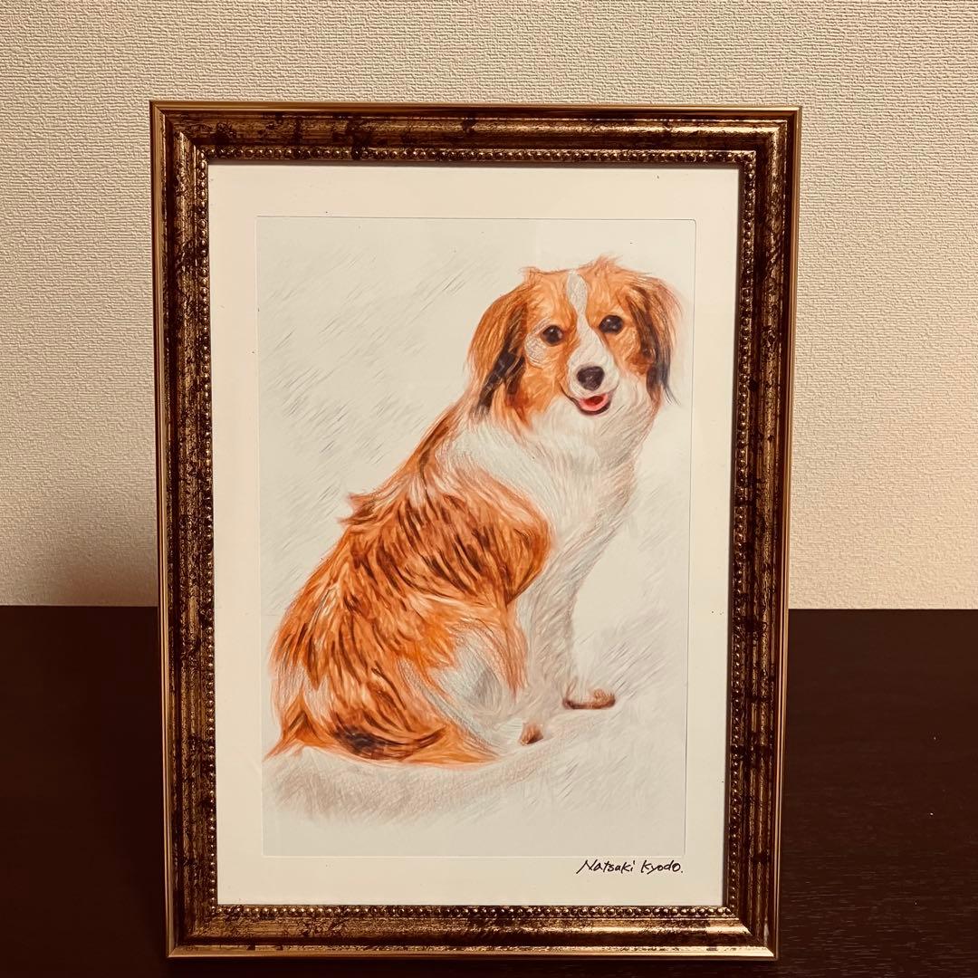 【コーイケルホンデュエ成犬】額装品　額縁寸法32.7㎝×24.0㎝×1.5㎝