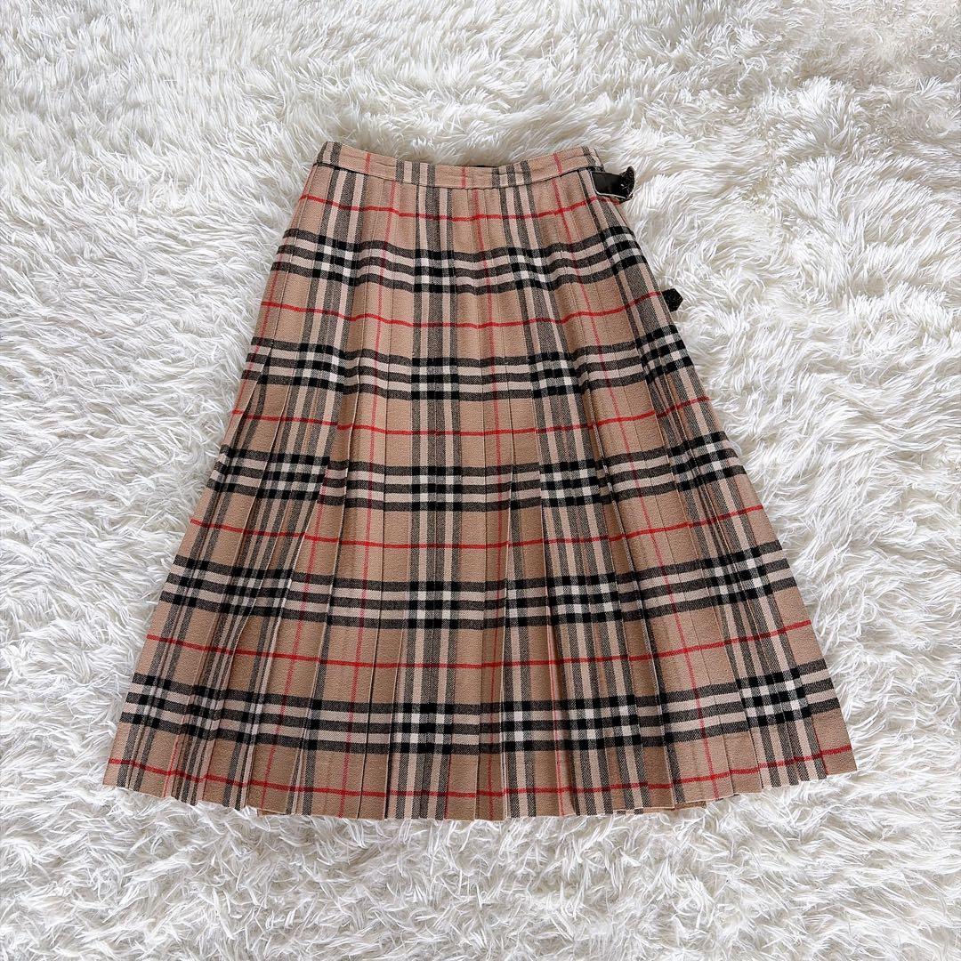美品✨【バーバリーズ】ウール100%巻きプリーツスカート ノバチェック ベージュ