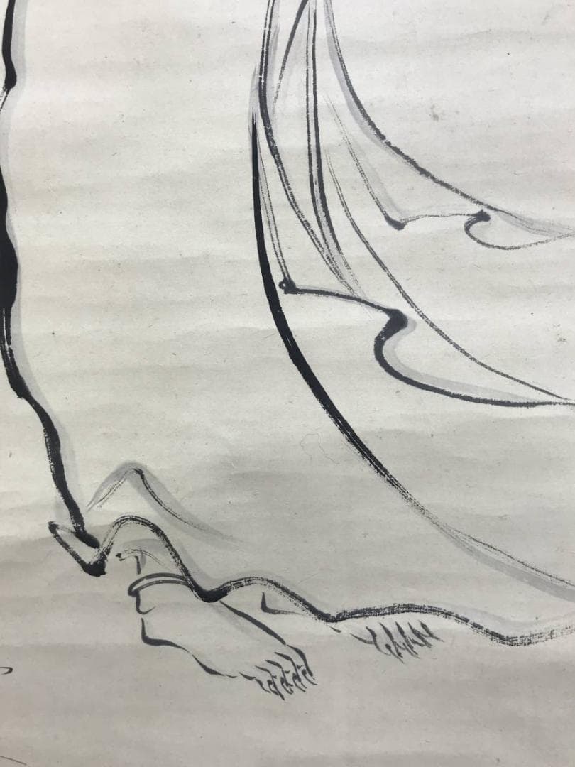 真作/雪斎画/子雲賛/釈迦下山画賛/シャカ図/人物図/掛軸☆宝船☆AE-338