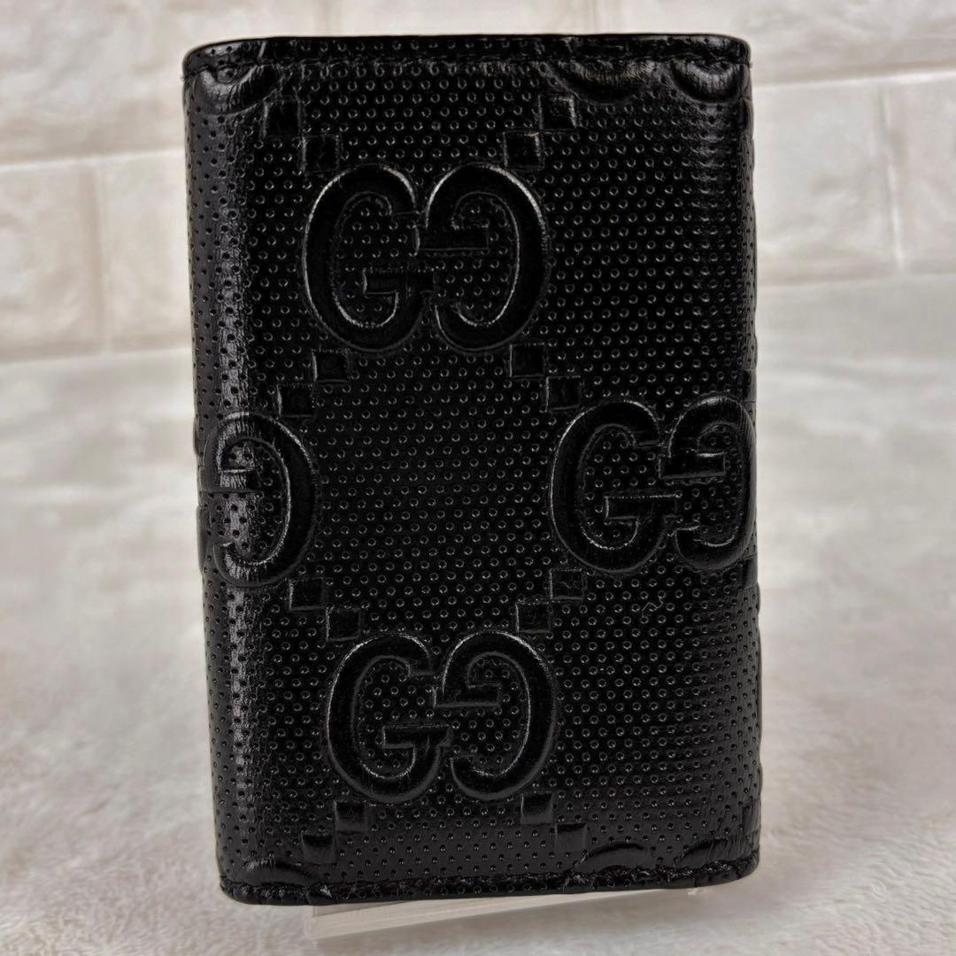 美品✨箱付き GUCCI グッチ 6連 キーケース シマ GG型押し ブラック