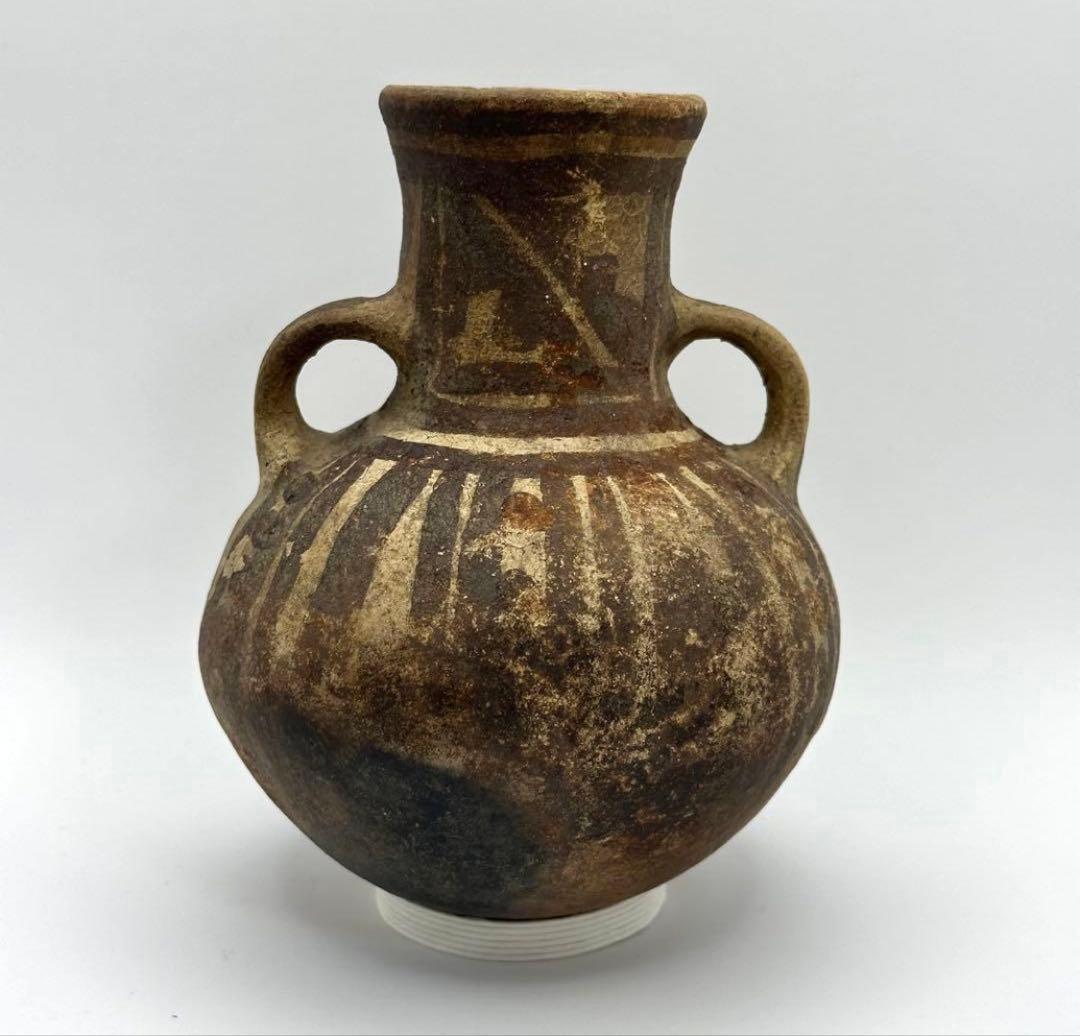 【土器】鑑定カード付 黄地黒彩壺 チャンカイ文化後期 プレコロンビア