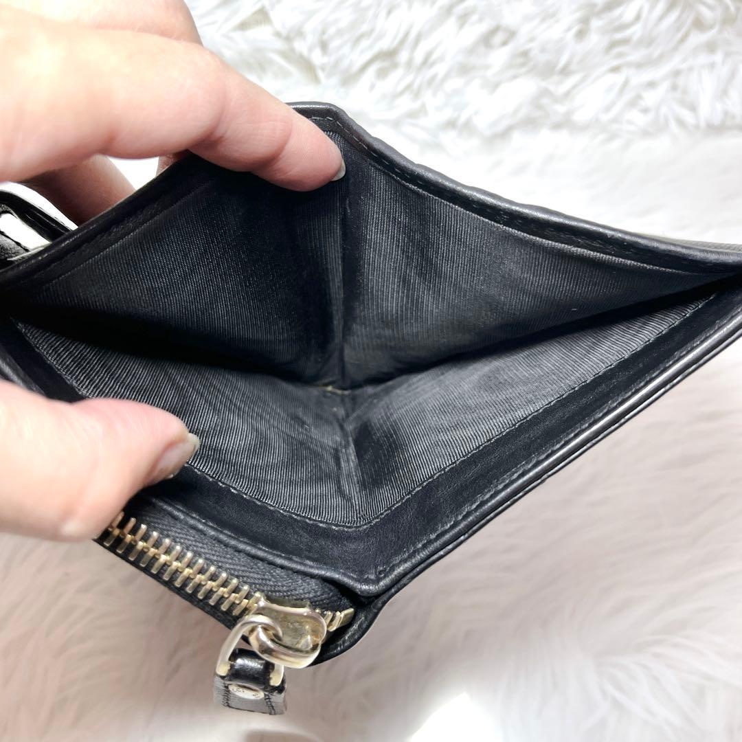 極美品 GUCCI マイクロGG シマ 2つ折り財布 レザー ラウンドジップ 黒