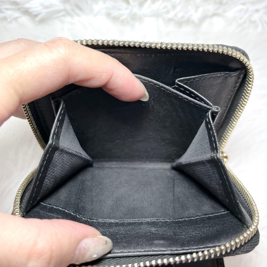 極美品 GUCCI マイクロGG シマ 2つ折り財布 レザー ラウンドジップ 黒