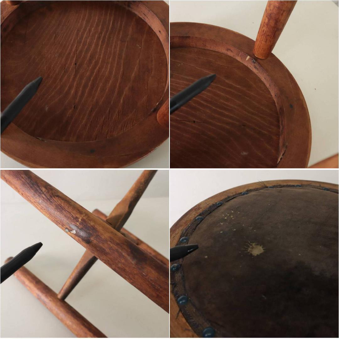 布座面のスツール 古家具 丸椅子 ラウンドスツール 美術室の椅子
