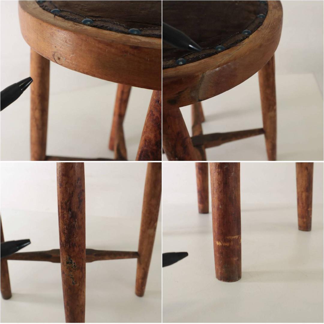 布座面のスツール 古家具 丸椅子 ラウンドスツール 美術室の椅子