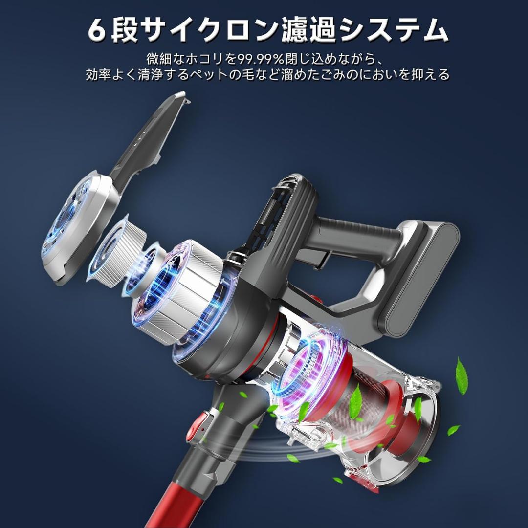 Hearten 掃除機 コードレス【超軽量自走式設計・グリーンLEDライト搭載】