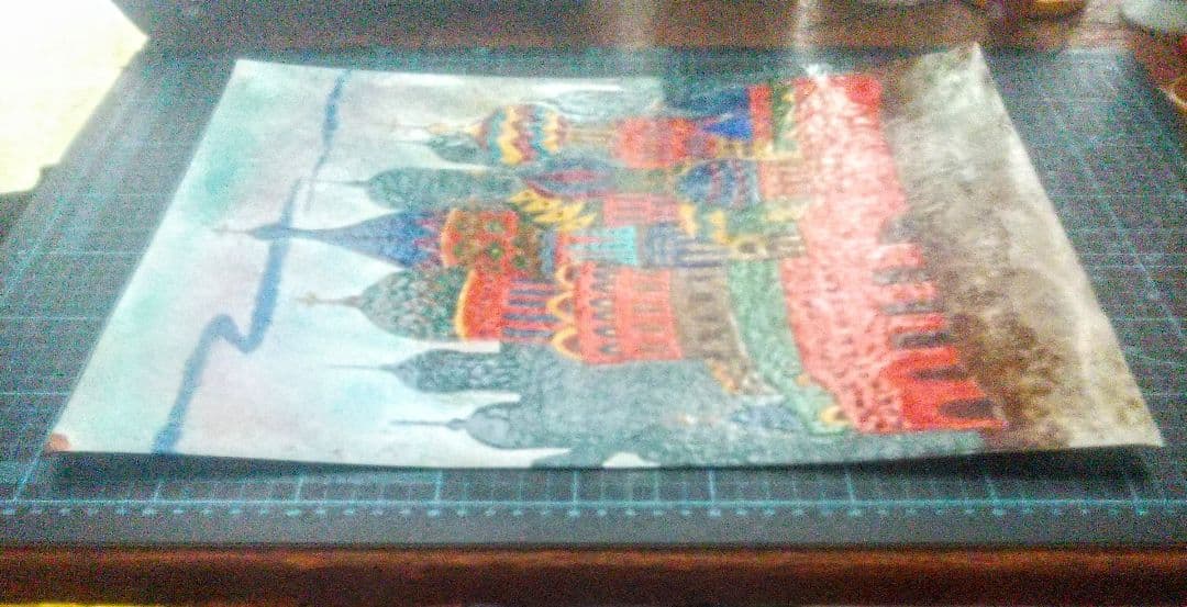 ヴィンテージ 七宝画 大聖堂 エナメル画 銅板 41✕32cm ワシリイ 正教会