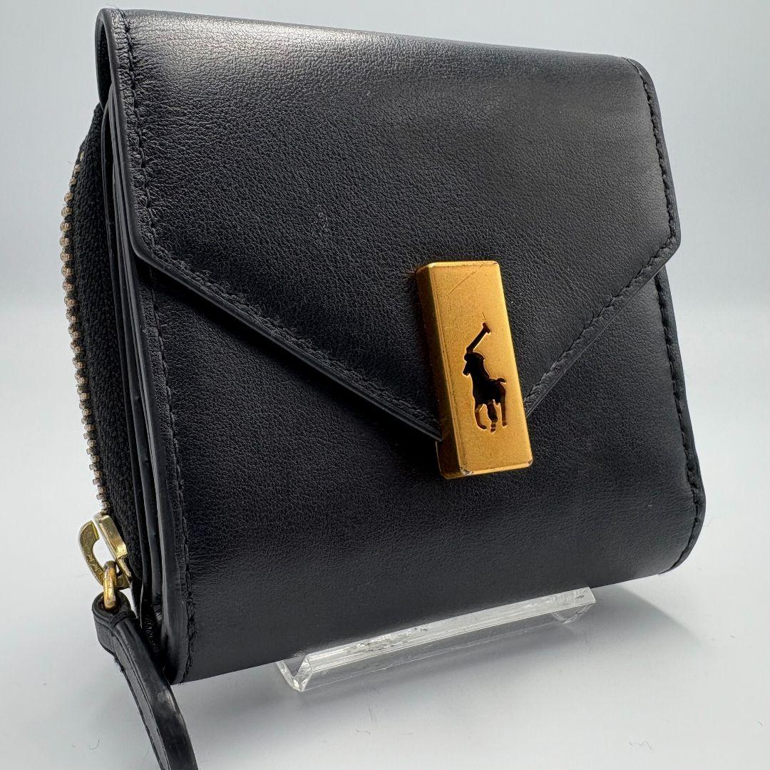 ポロラルフローレン レザー コンパクトウォレット 2つ折り財布 ゴールド金具