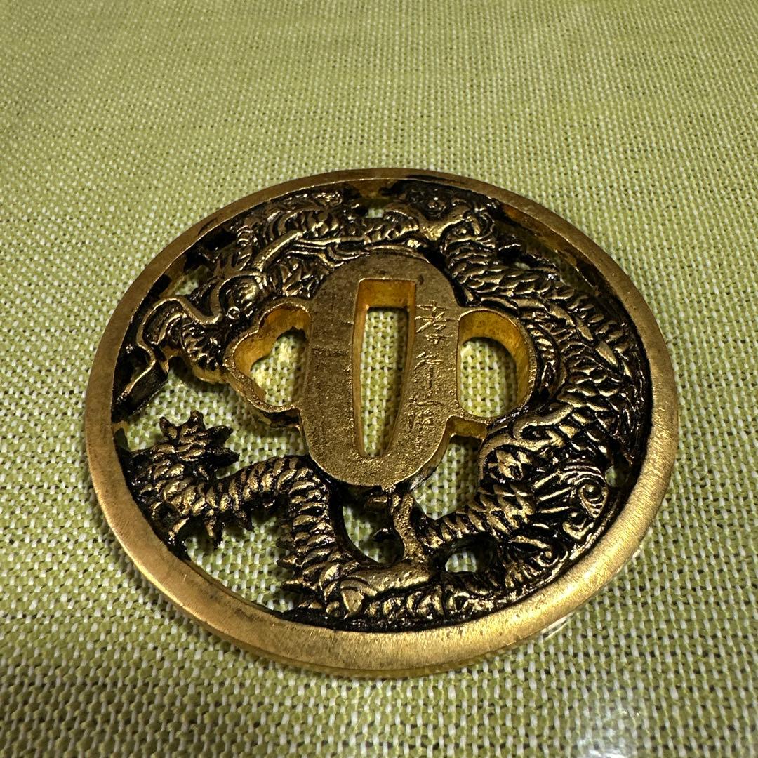 孝行作　刀装具 鍔 古美術品 金色塗