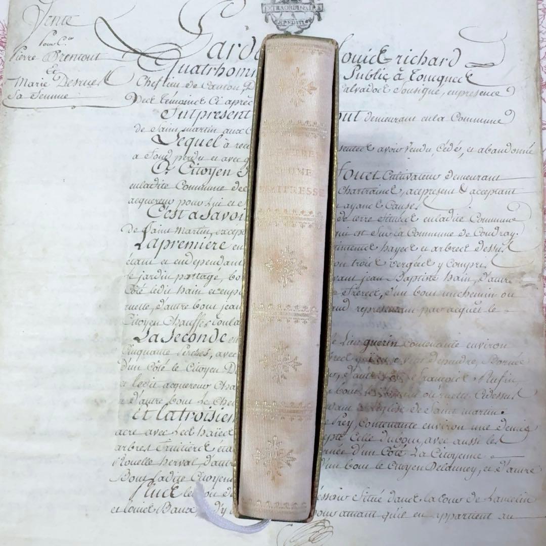 フランス　アンティーク　淡いピンク色の小さな本　ケース付き