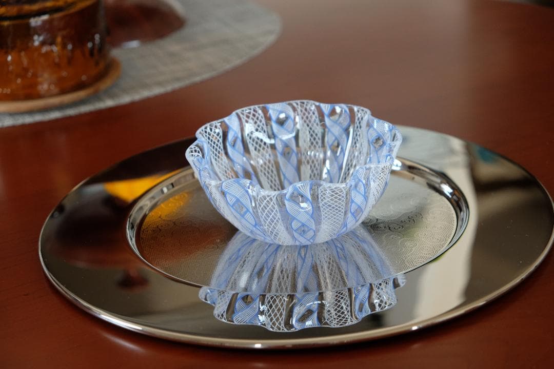 レースガラス 吹きガラス グラス 花瓶/ワイングラス 昭和レトロ 江波冨士子/