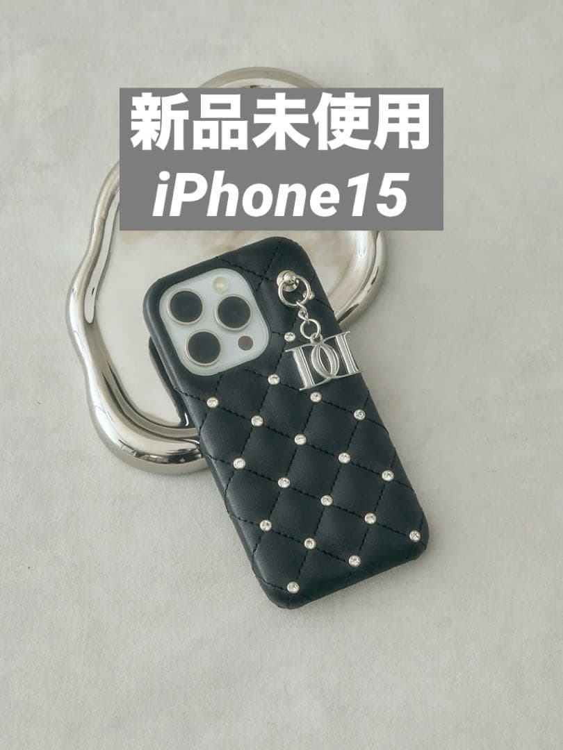 Darich キルティングビジューDDチャームiPhoneケース 15 黒