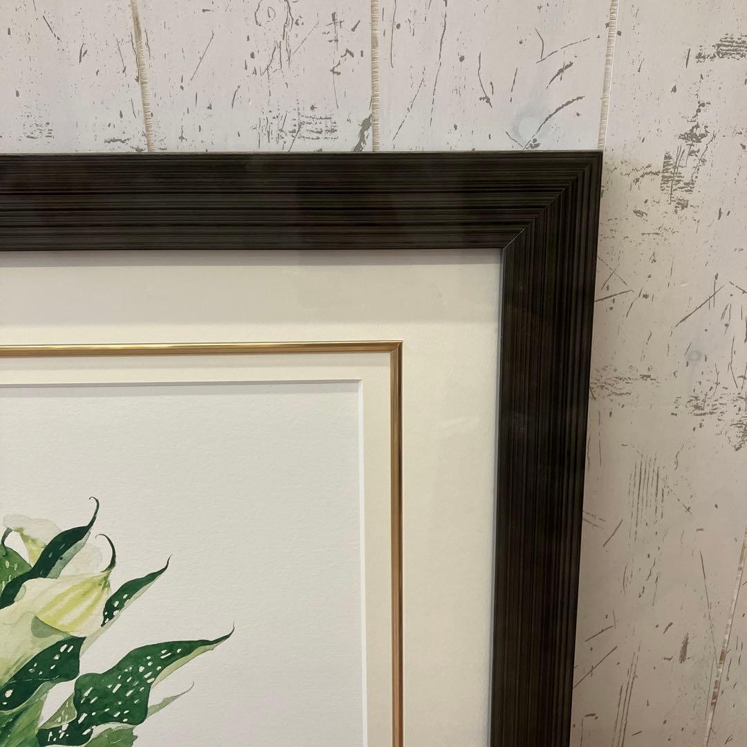 ブルーベリー リボン 花瓶 ガラス 複製画 琉球ガラス 植物 花イラスト 緑