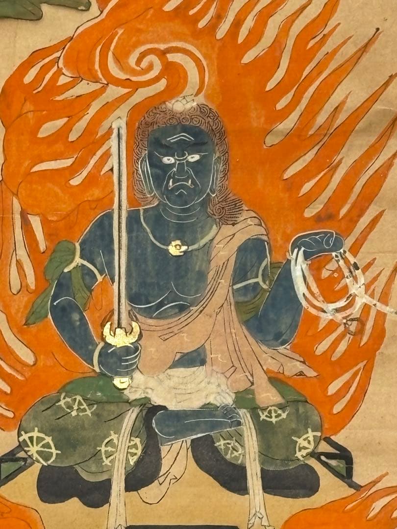 「五大明王像図」彩色木版刷り 1枚|不動明王 仏教美術 仏像 真言宗 高野山