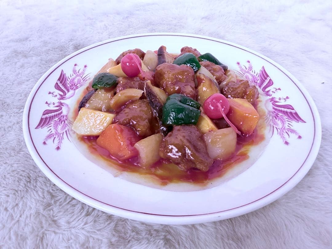 リアル食品サンプル 酢豚 甘酢あん 中華料理ディスプレイ用 直径約26.5cm