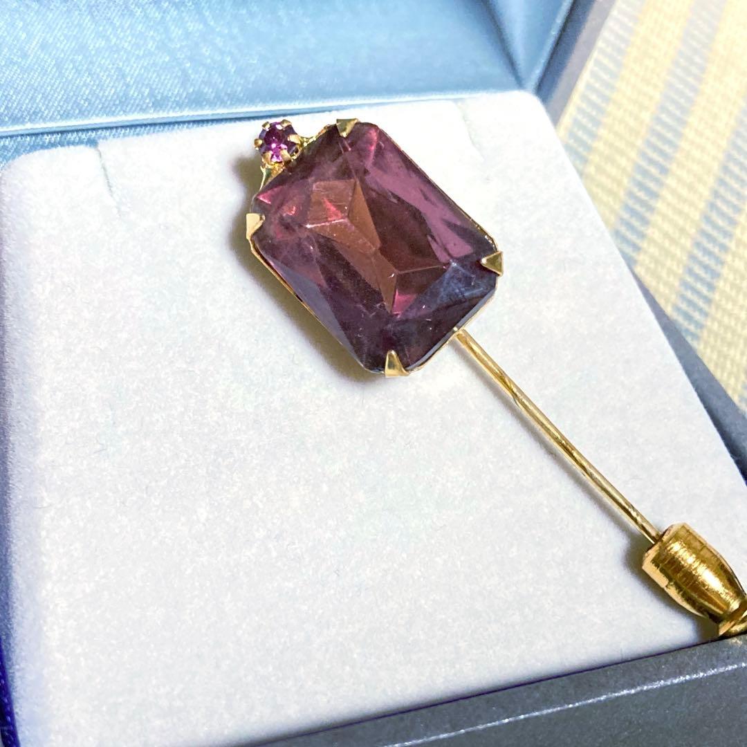 ヴィンテージ　グラスストーン　ハットピン