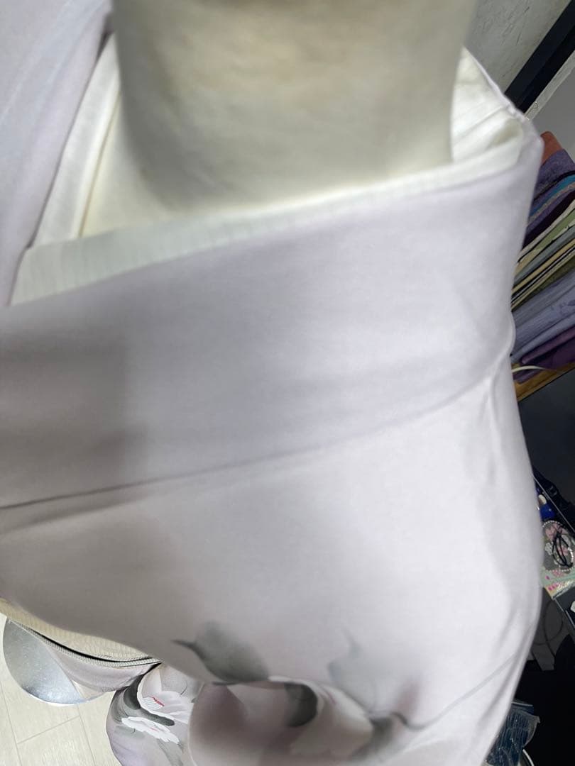 ご購入者様決定正絹付け下げ 薄いふじ色 つばき花柄 一つ紋