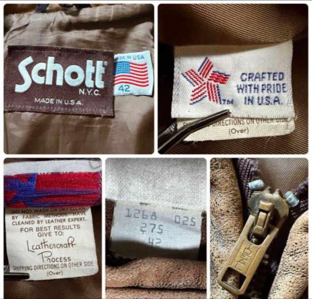 Schott シングルライダースジャケット 本革 USA製 275 ベージュ