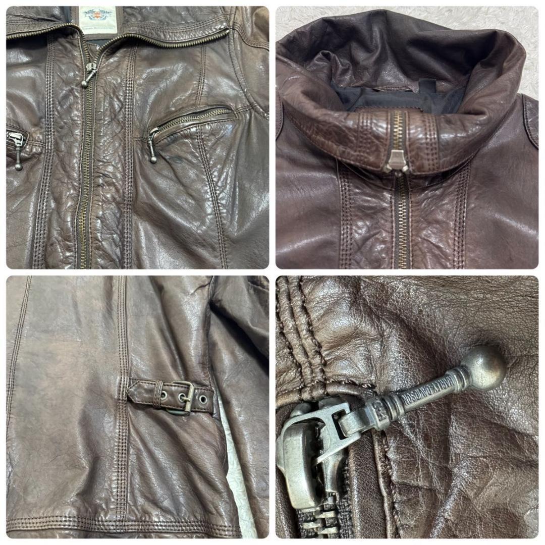 Harley-Davidson 　シングルライダース　牛革　ロゴ　エンボス　L