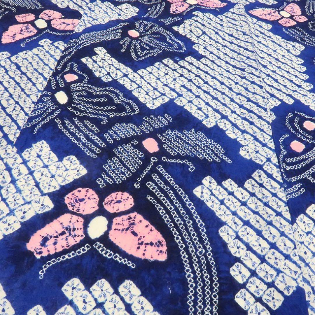 美品 有松鳴海絞り 蝶 ゆったりサイズ 高級浴衣 着物 A3438