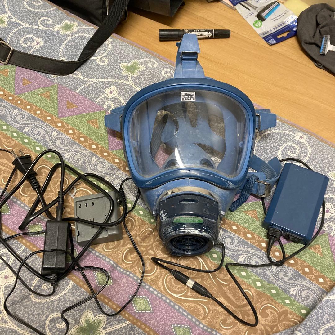 防塵マスク フルフェイス 青 電源ユニット付き バッテリー無し　ぽとふ