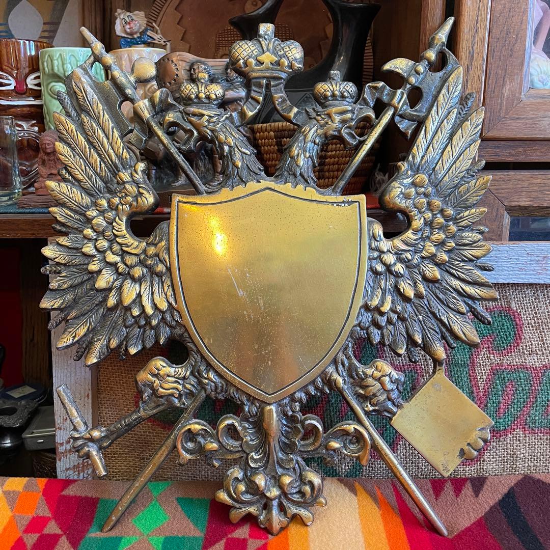 希少豪華！50's〜アメリカアンティーク双頭の鷲紋章　金属壁掛けJAPAN製