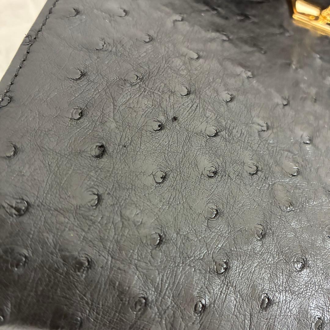 高級【RODANIA】オーストリッチ ハンドバッグ ブラック 本革