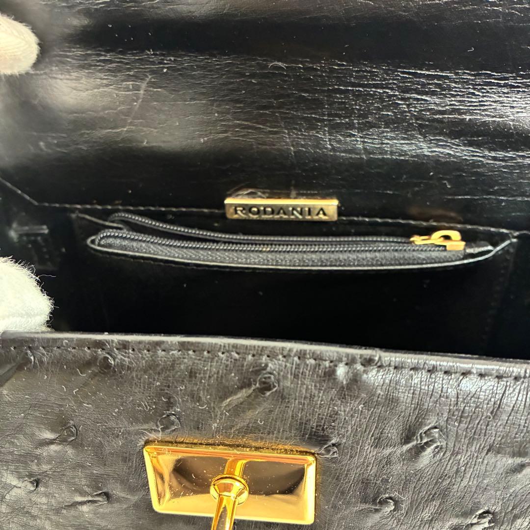 高級【RODANIA】オーストリッチ ハンドバッグ ブラック 本革